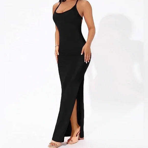 black summer dress with slit Shona Joy - Claude Cut Out Side Split Maxi Dress main image 0